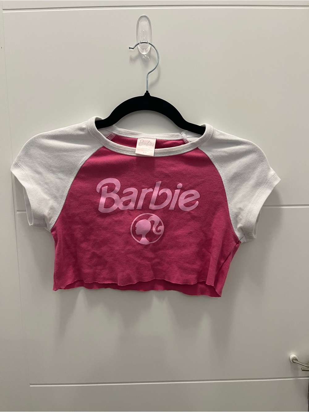 Barbie Pink & White Raglan Crop Top - Small